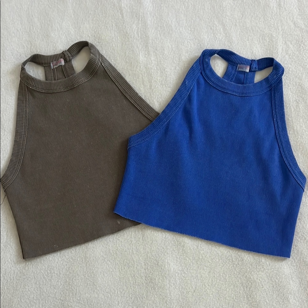 Free People Movement Brown and Blue Ribbed Crop Tops